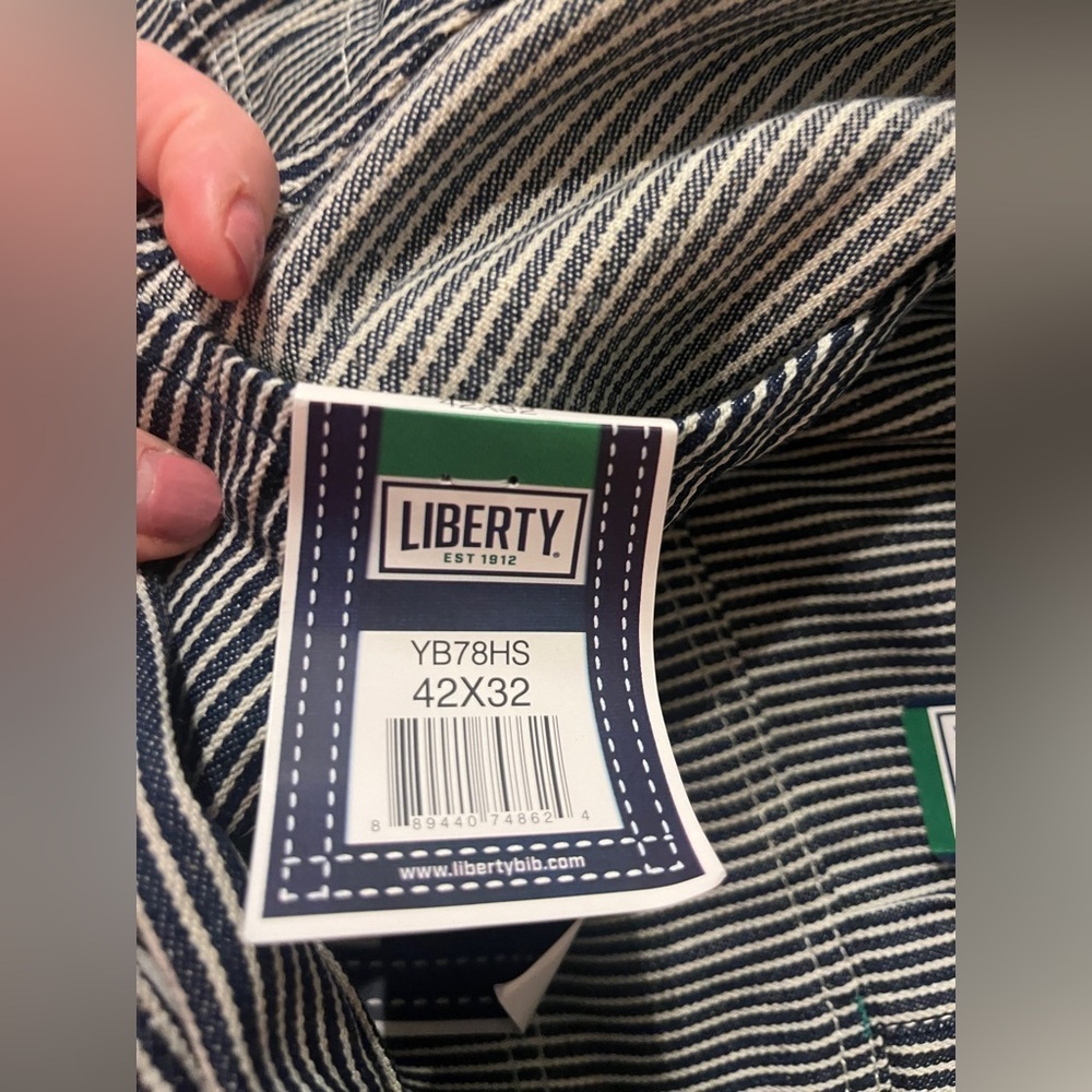 NWT Liberty Hickory Stripe Bib Overalls Dark Blue and White Striped Sz 42x32 - Picture 9 of 9